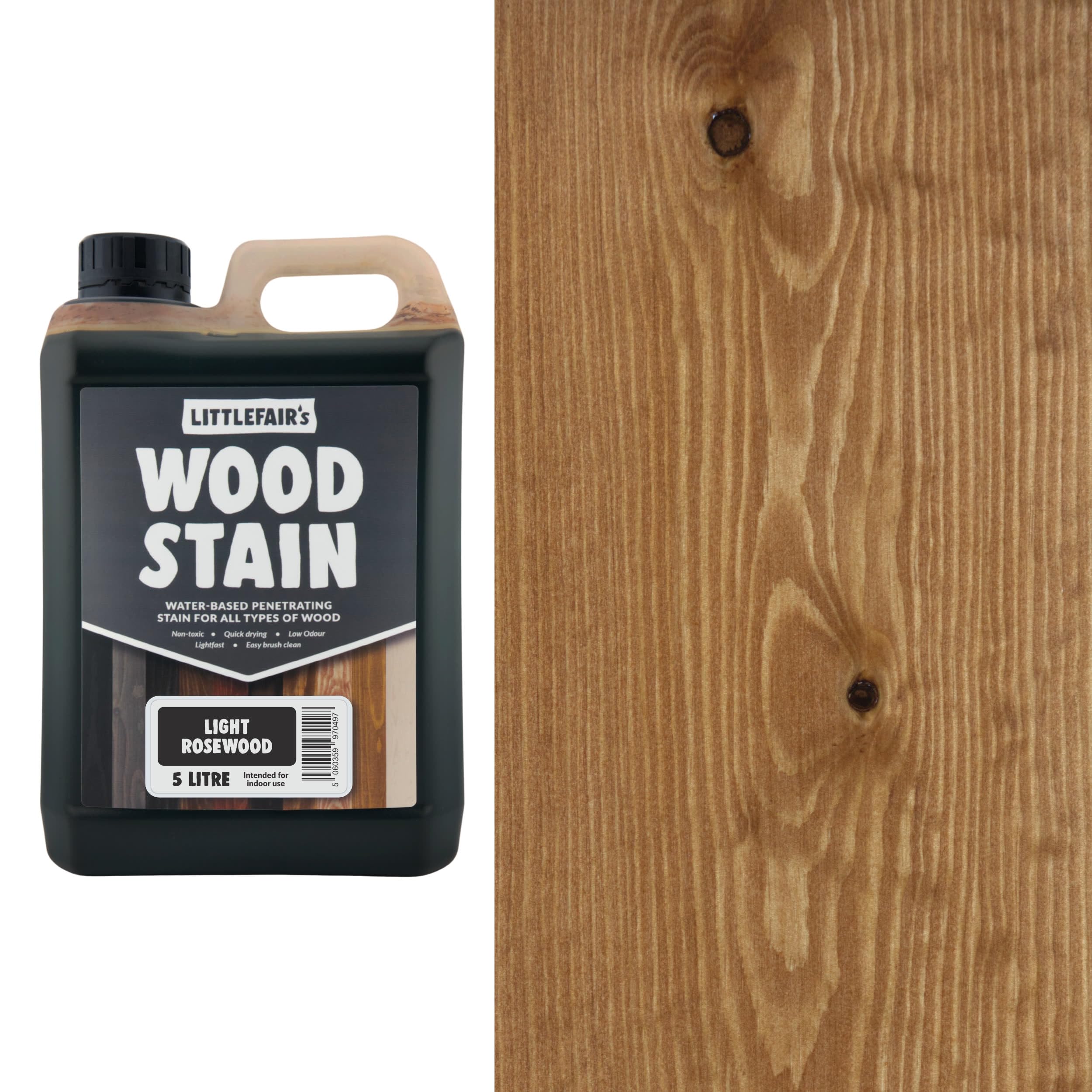 Littlefair's Wood Stain Water-Based - (Light Rosewood) – Non-Toxic, Eco-Friendly & Quick Drying - Easy-to-Apply, Concentrated Formula for All Wood Types – 5 LTR