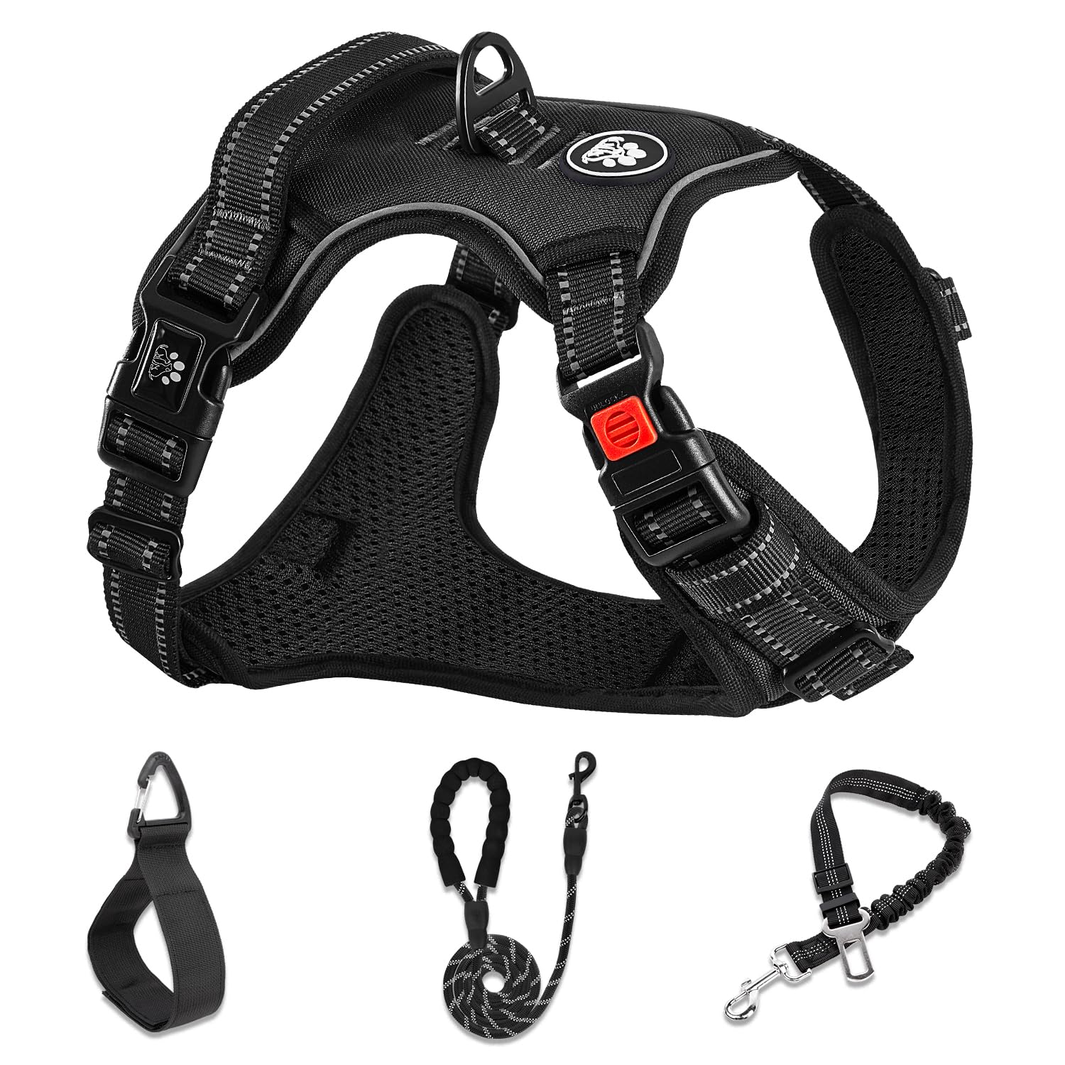 NESTROAD Black Dog Vest Harness, No Pull Adjustable Harness and Lead Set for Large Dogs, Size XL of Neck 17~25" Chest 21~35", Anti Pull Escape Proof Dog Lifting with Seat Belt for Car — image 1