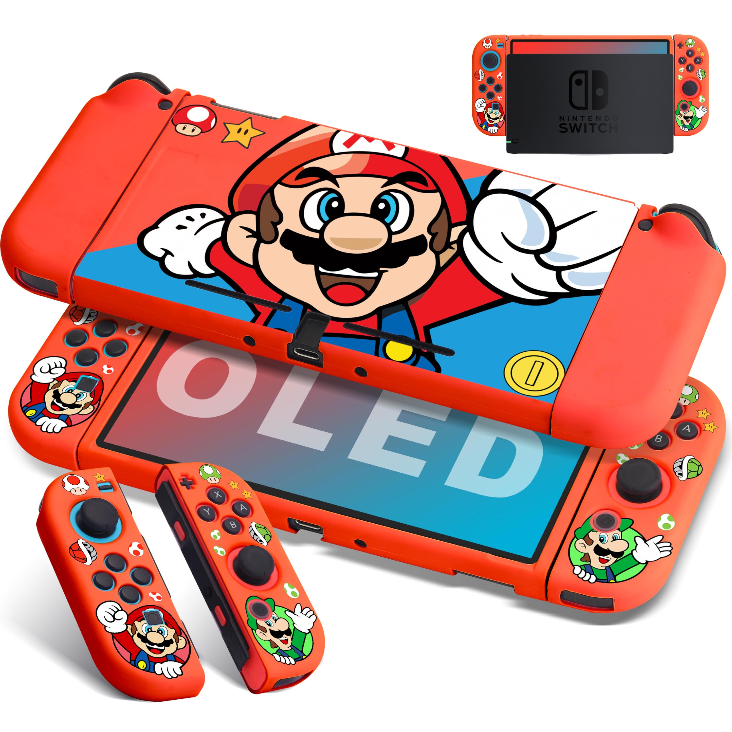 Photo 1 of Xcitifun Protective Case Compatible with Nintendo Switch OLED TPU Cases for Girls Boys Kids Cartoon Cute Kawaii Switch 2021 Protect Shell Designed for Nintendo Switch OLED Cover - Red Fist