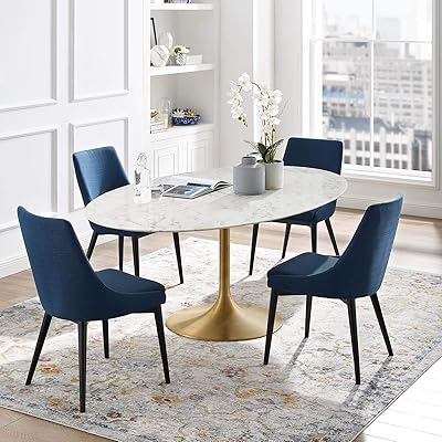 Buy Modway Lippa 78 Oval Shaped Mid Century Modern Dining Table With Artificial Marble Top And Gold Base Online In Turkey B07m95rkrf