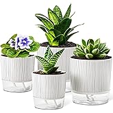 Samhe 4 Pack Self Watering Pots Set, 4+5.5 Inch Self Watering Pots for Indoor Plants, Planter Pot with Wick Rope and Reservoir for African Violet, Spider Plant, Orchid