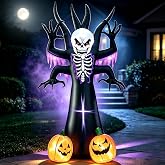 8FT Halloween Inflatable Skeleton Tree Grim Reaper Yard Decoration LED | Blow Up Creepy Halloween Tree with Pumpkin Faces, Built-in LED Lights for Outdoor Lawn, Garden, Porch & Party Decor