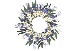 VioletEverGarden Spring Wreaths for Front Door 20 Inch Summer Wreath with Violet Blue and White Daisy Floral Wreath for Indoor Wall Porch Window Decor and Festival Celebration
