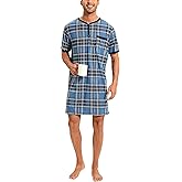 Yukiuiny Men Summer Short Sleeve Henley Nightshirt Knee Length Sleepwear with Chest Pocket