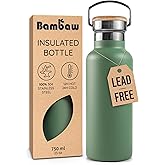 Bambaw 24 oz Insulated Water Bottle, Green Water Bottle Stainless Steel, Refillable Water Bottle, Dishwasher Safe Water Bottle, Metal Water Bottle No Straw, Double Walled Water Bottle – Sage Green