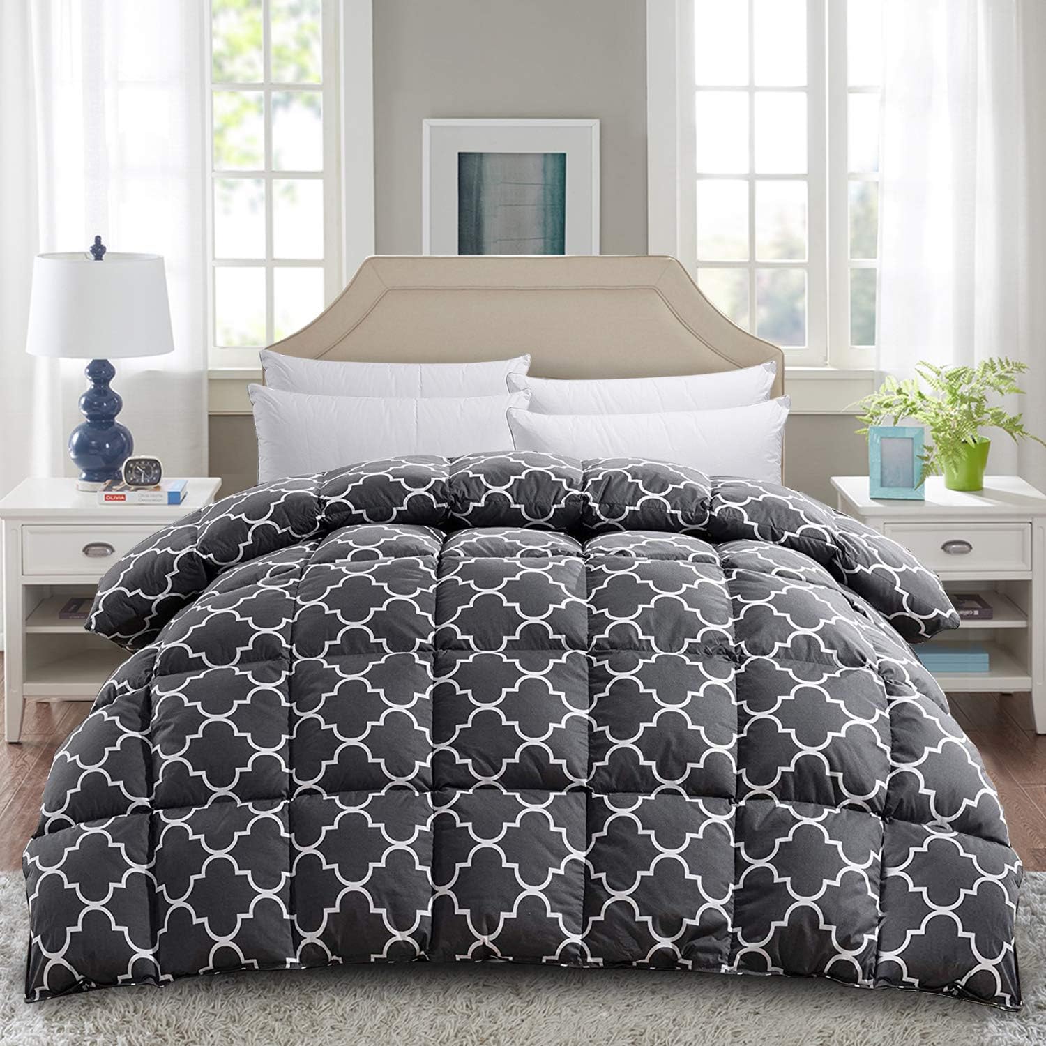 Luxurious Goose Down Comforter Queen Size Grey Duvet Insert