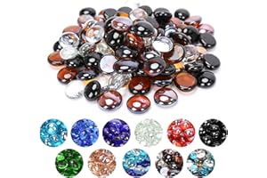 GRISUN 1/2 inch Blend Fire Glass Beads for Fire Pit - 10 Pound Reflective Round Fireglass Drops, Decorative for Fireplace, Ultra Clear, Black, Amber