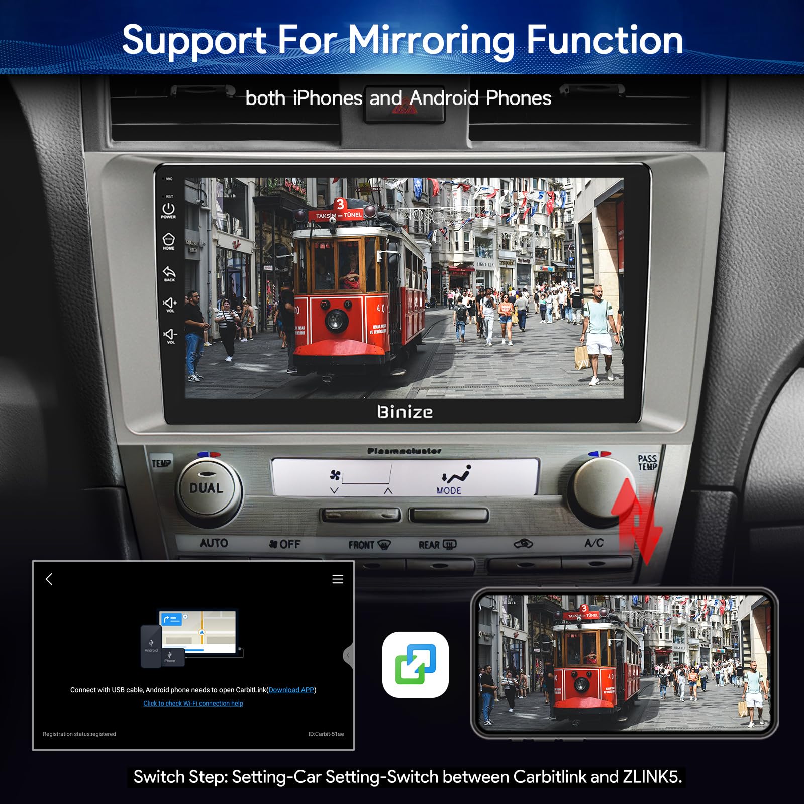 BINIZE Android 13 Car Stereo Compatible with Toyota Camry 2006 2007 2008 2009 2010 2011, 9 Inch Car Radio Head Unit Car Stereo Touch Screen, Wireless CarPlay, Android Auto, GPS, WiFi, Backup Camera