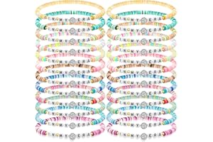 Quelay 24 Pcs Appreciation Bracelets Gift Bulk for Team Sports Dance Christmas Clay Beaded Stretchy Era Bracelets Party Favor for Volleyball Basketball Tennis Football Softball Gifts