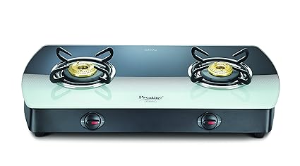 Prestige Premia Glass 2 Burner Gas Stove, Black/White