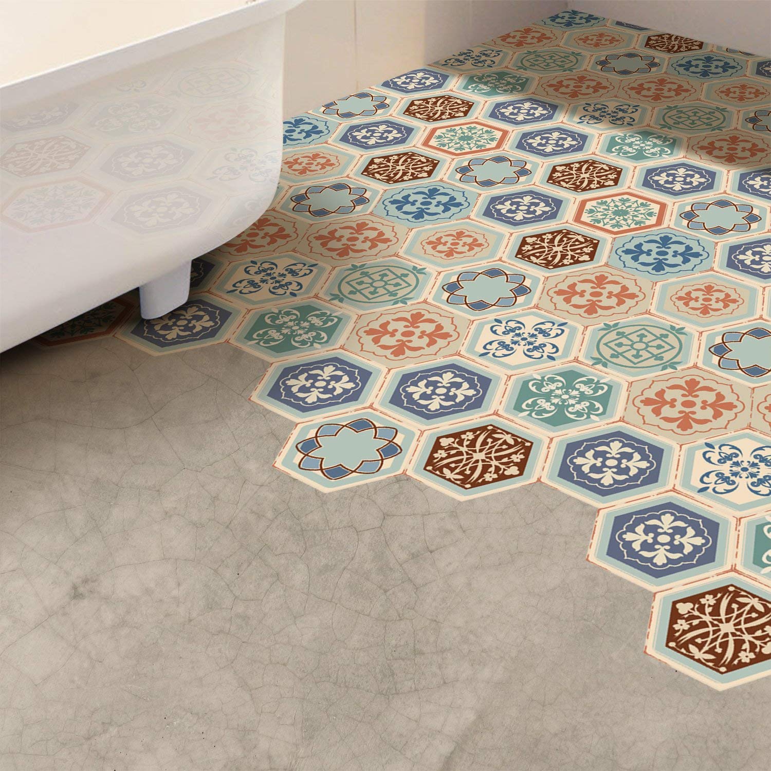 WALPLUS Victorian Hexagon Floor Tiles, Multicolour, 20 x 23 x 0.04 cm