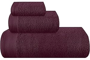 MALLONI HOME Ultra Soft 3 Pack Cotton Towel Set, Contains a Bath Towels 28x55 inch, a Hand Towels 16x24 inch & a Wash Coths 12x12 inch, Ideal Everyday use, Compact & Lightweight - Burgundy, Medium