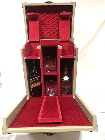 SMK Studio Home Decor Genuine Leather Stylish Bar Cabinet with Wine Glass Storage