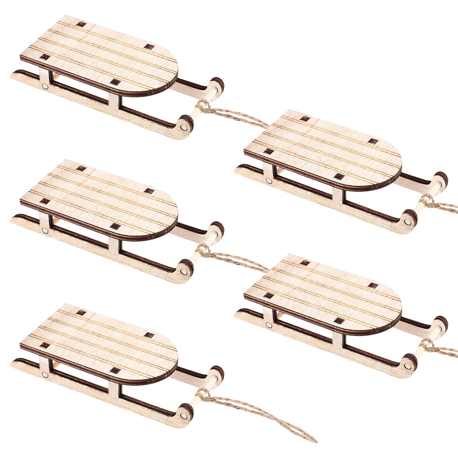 Garneck 5PCS Christmas Sled Ornament Miniature Wooden Sleighs Vintage Holiday Sleigh Xmas Hanging Pendant for Mantel Door Bookshelf Christmas Tree Decoration
