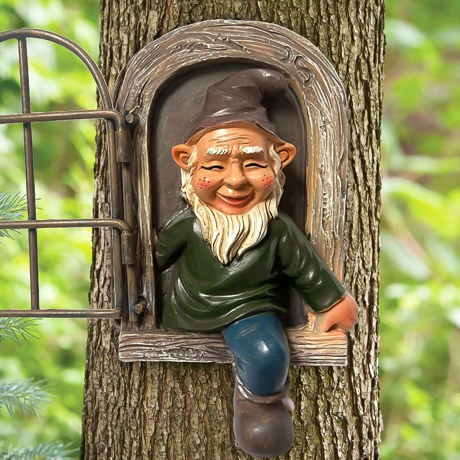 Garden Decoration Yard Art, Tree Hugger Elf Out The Door Novelty Tree Sculpture Outdoor Figure, Creative Gnome Statues Garden Peeker Ornament Wall Art 3.15 5.91 1.5in