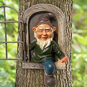 Garden Decoration Yard Art, Tree Hugger Elf Out The Door Novelty Tree Sculpture Outdoor Figure, Creative Gnome Statues Garden Peeker Ornament Wall Art 3.15 5.91 1.5in