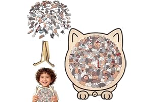 135-Piece Cat Shaped Wooden Jigsaw Puzzle, Unique Irregular Pieces,Cute Animal Cats Decorative with Adorable Cats Outlines Fr
