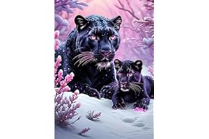 Acelii Winter 5D Diamond Art Kits for Adults Beginners,Black Panthers DIY Full Round Drill Diamond Painting Kits,Animals Paint by Diamonds Dots Gem Art Easy,Home Wall Decor 12X16 Inch