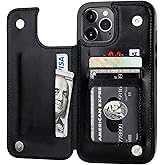 ONETOP Compatible with iPhone 12 Pro Max Wallet Case with Card Holder,PU Leather Kickstand Card Slots Case, Double Magnetic Clasp and Durable Shockproof Cover 6.7 Inch(Black)
