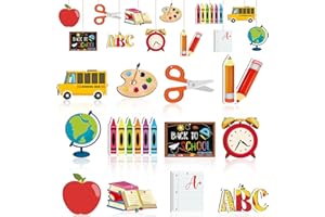 Purpeak 36 Pcs Back to School Hanging Ornaments Wooden Back to School Tree Decorations Book Pencil Bulletin Board Cutouts Wood Pendant Ornament for Tree Classroom Window Party Decor(Cute Style)