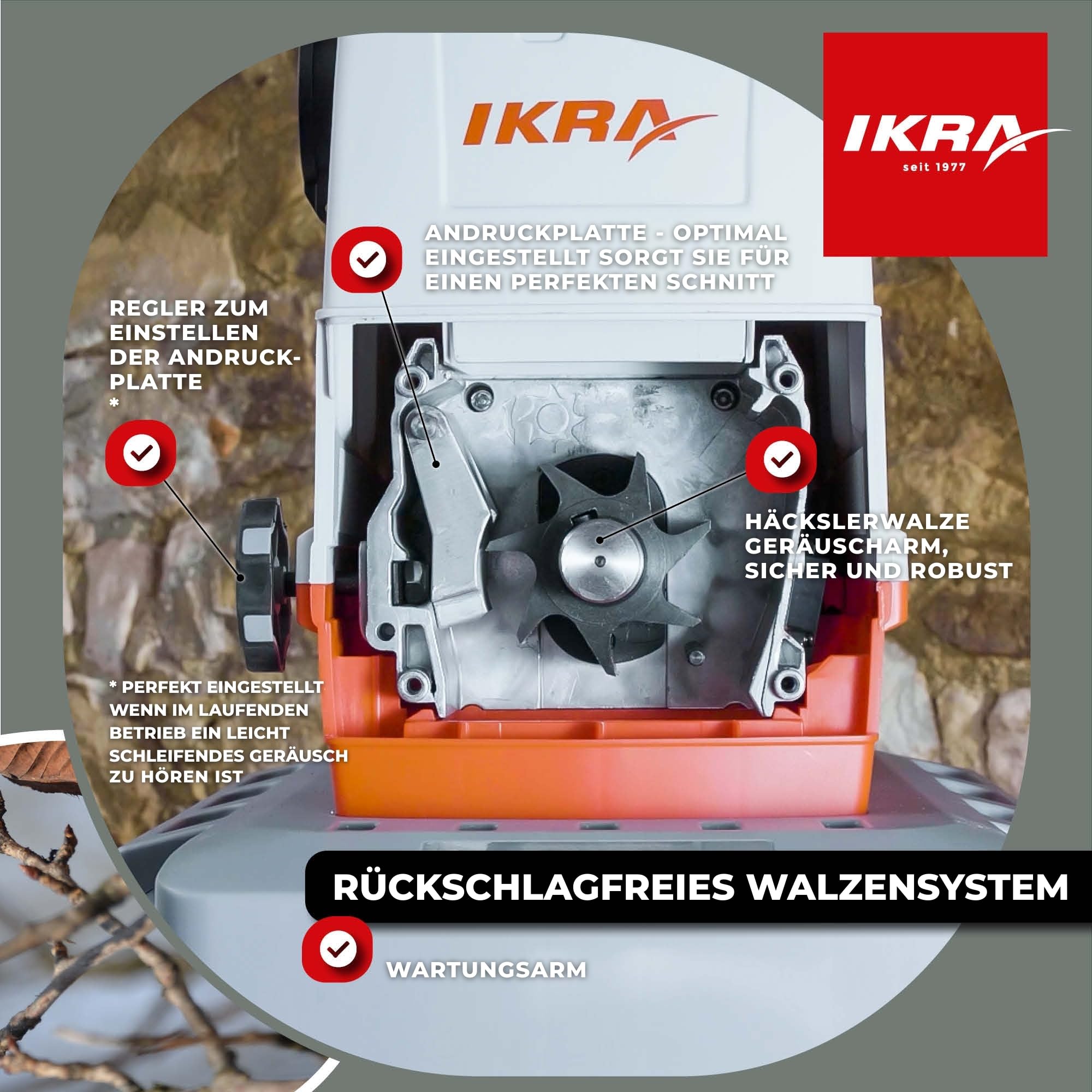 IKRA Elektro Gartenhäcksler Walzenhäcksler ILH 2800, leise robust wartungsarm, 2.800W, Aststärke bis 44mm 4