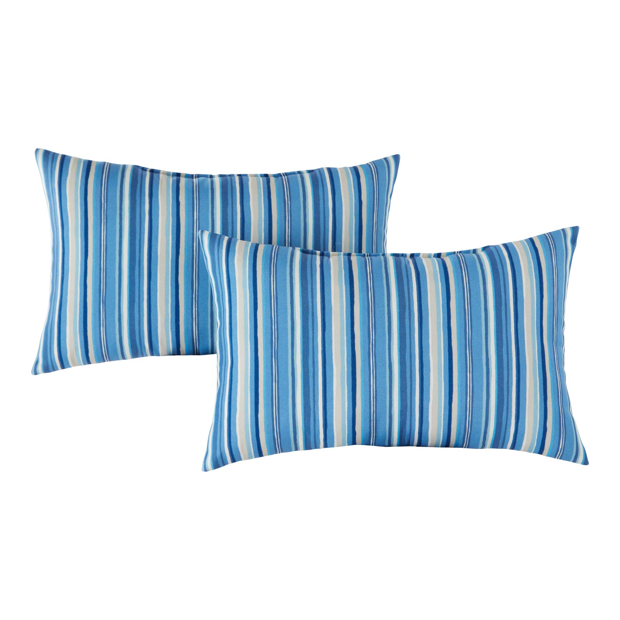 Greendale Home Fashions Set of 2 Outdoor 19x12-inch Rectangle Throw Pillows, Steel Blue Stripe