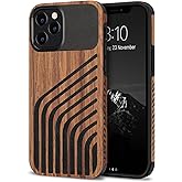 TENDLIN Compatible with iPhone 12 Pro Max Case Wood Grain with Carbon Fiber Texture Design Leather Hybrid Slim Case (Hairline)
