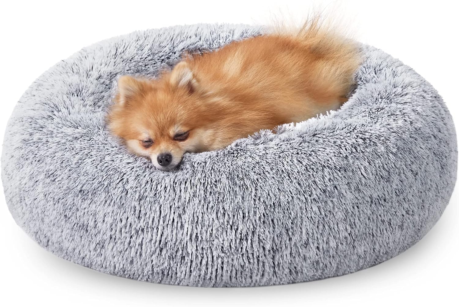Photo 1 of JOLLYVOGUE Calming Dog & Cat Bed for Small Dogs, Anti-Anxiety Donut Cuddler Cozy Soft Round Bed with Anti-Slip Bottom, Fluffy Faux Fur Plush Cushion Beds for Small Medium Dogs (20")