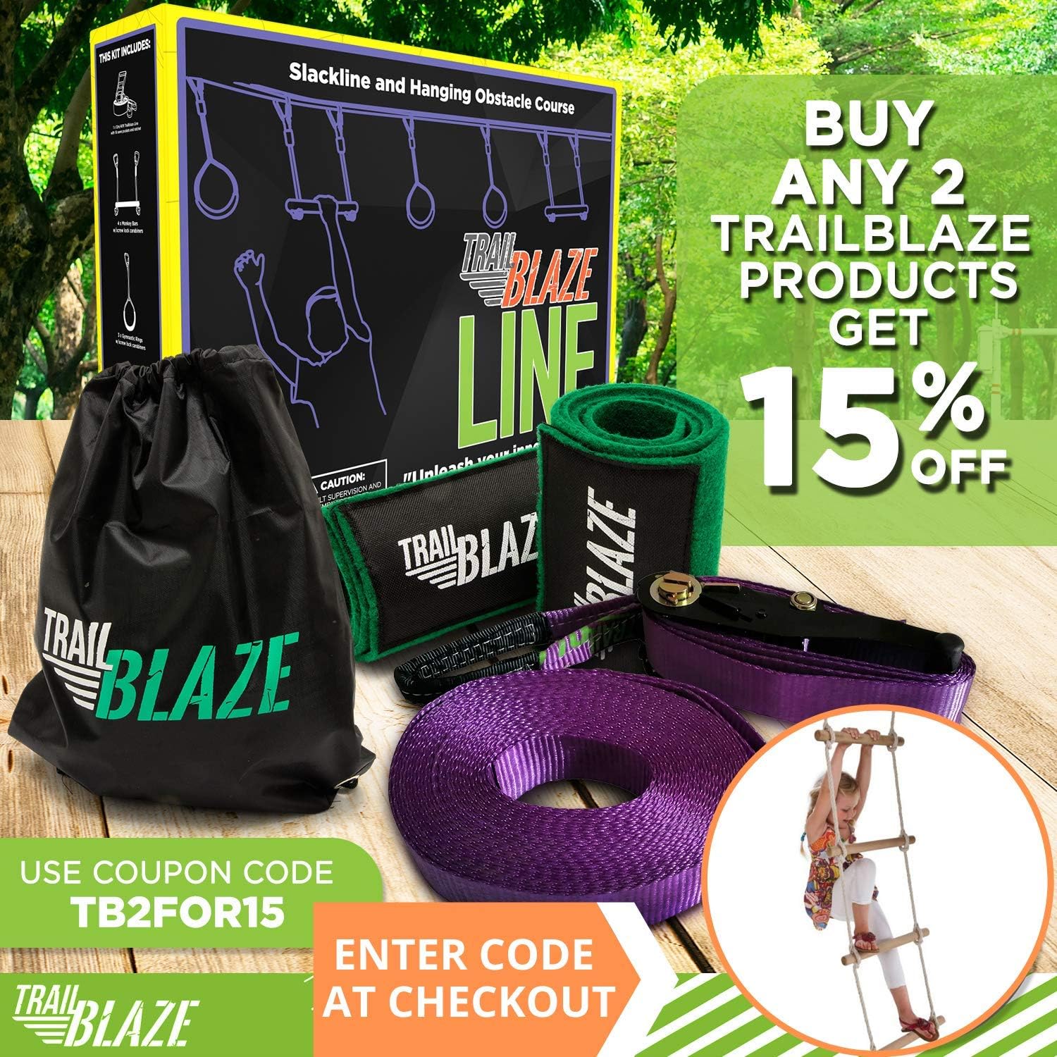 Trailblaze Premium Climbing Rope Ladder for Kids 6ft - Connects to Anything! Ninja Warrior Obstacle Course for Kids, Playground Swingset Accessories, Outdoor Play Equipment for Kids: Toys & Games