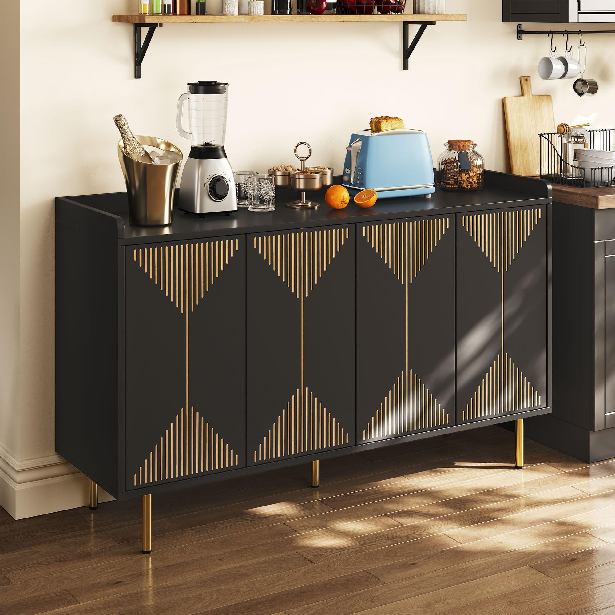Photo 1 of ***MISSING PIECES UNKNOWN*** YITAHOME Modern Sideboard Buffet Cabinet with Storage, 55'' Kitchen Storage Cabinet Coffee Bar Cabinets for Dining Room, Kitchen, Hallway, Black