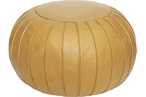 Thgonwid Handmade Storage Pouf Ottoman Foot Stool - Faux Suede Round Floor Cushion 21.6"x13" for Living Room, Bedroom, Wedding Decor, Unstuffed (Yellow)