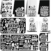 10 PCS Farmhouse Kitchen Decor Sets 4 Black White Kitchen Dish Towels 2 Oven Mitts 2 Pot Holders 2 Rugs Mats Rustic Decorations Accessories for Cooking Baking Bathroom Home Housewarming Camp Mom Gift