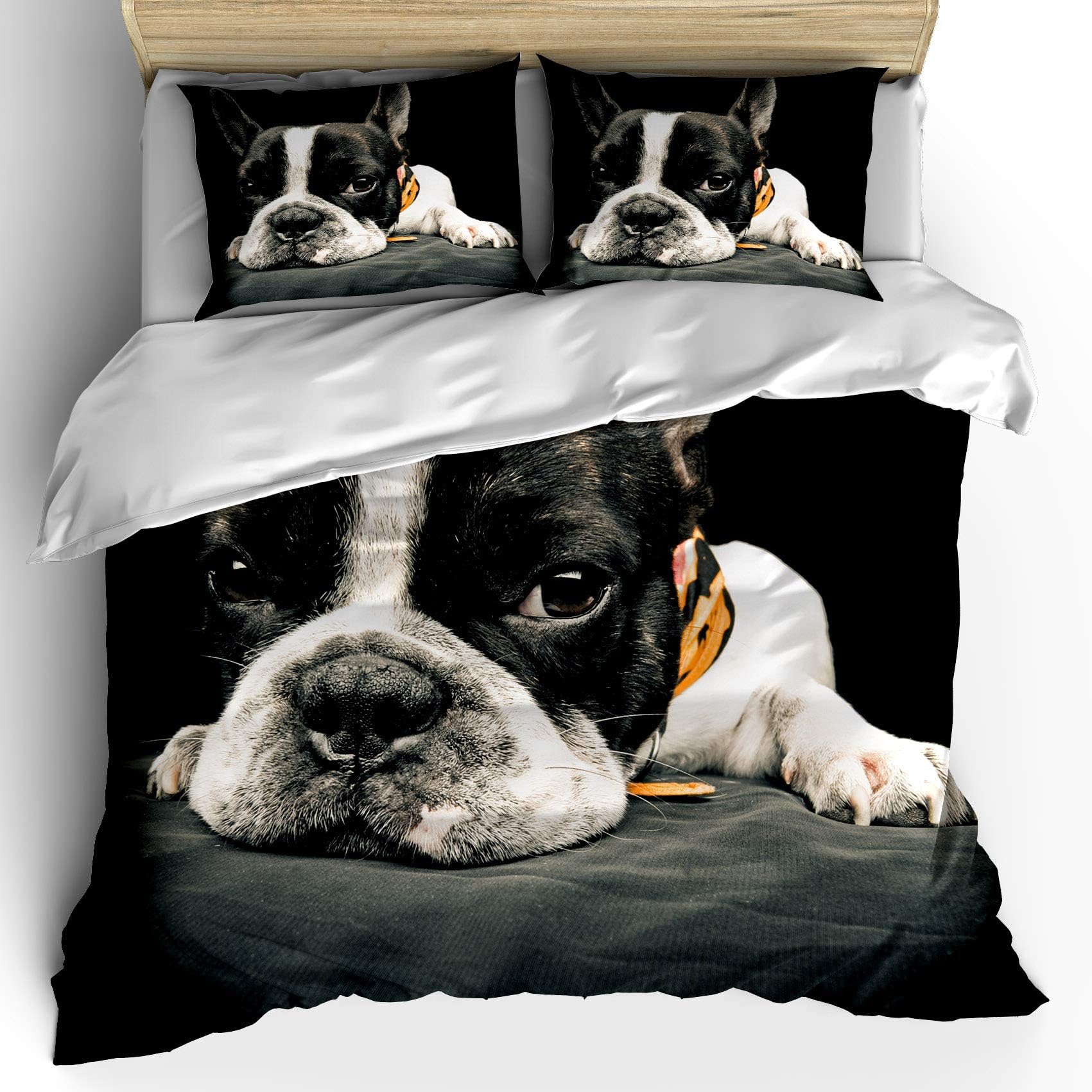 FEIDANNO Pug Duvet Cover Set Queen Size,The Cute Funny Pug is clinging to The Carpet,Decorative 3 Piece Bedding Set with 2 Pillow Shams.(Black,Queen)