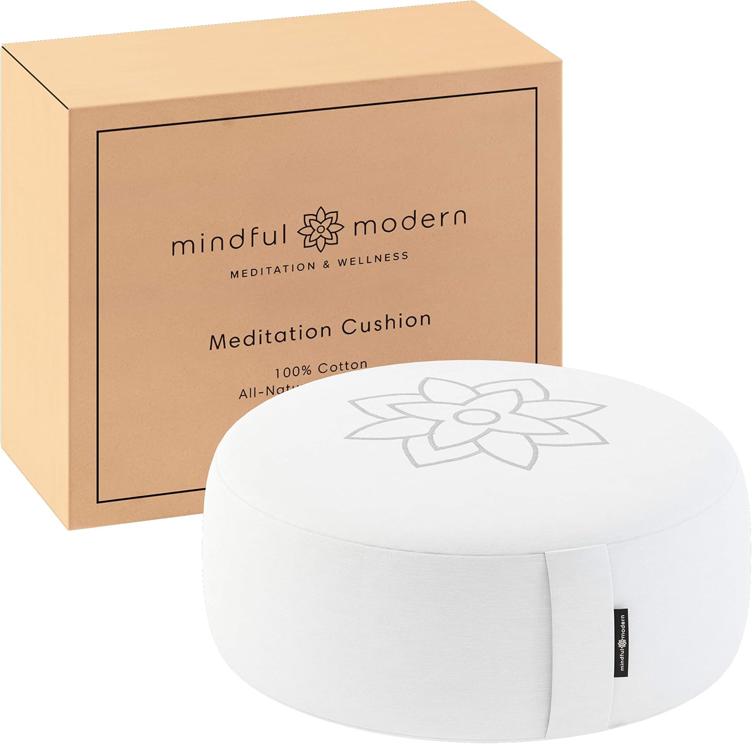 Mindful and Modern Large White Zafu Meditation Cushion - Yoga Floor Pillow for Best Posture - Buckwheat Hull Filled Round Cushion with Removable Cover and Carry Handle : Sports & Outdoors