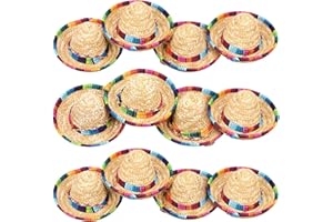LoveBB 12 Pack Mini Sombrero Hats 5.9 Inch Small Straw Sombreros Cinco de Mayo hats for Kid Pet Doll Themed Party Decoration (Brown)