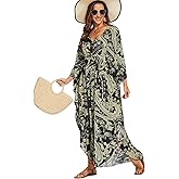 Moss Rose Kaftan Dresses for Women V Neck Summer Swimsuit Cover up Caftan Maxi Beach Dresses