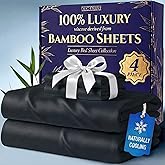 DECOLURE 100% Viscose Derived from Bamboo Sheets Queen Size - Luxury 4 Pc Naturally Cooling Sheets, Ultra Soft Bed Set - Deep 17" Pockets, Durable Double Stitching, Oeko Tex Standard (Black)
