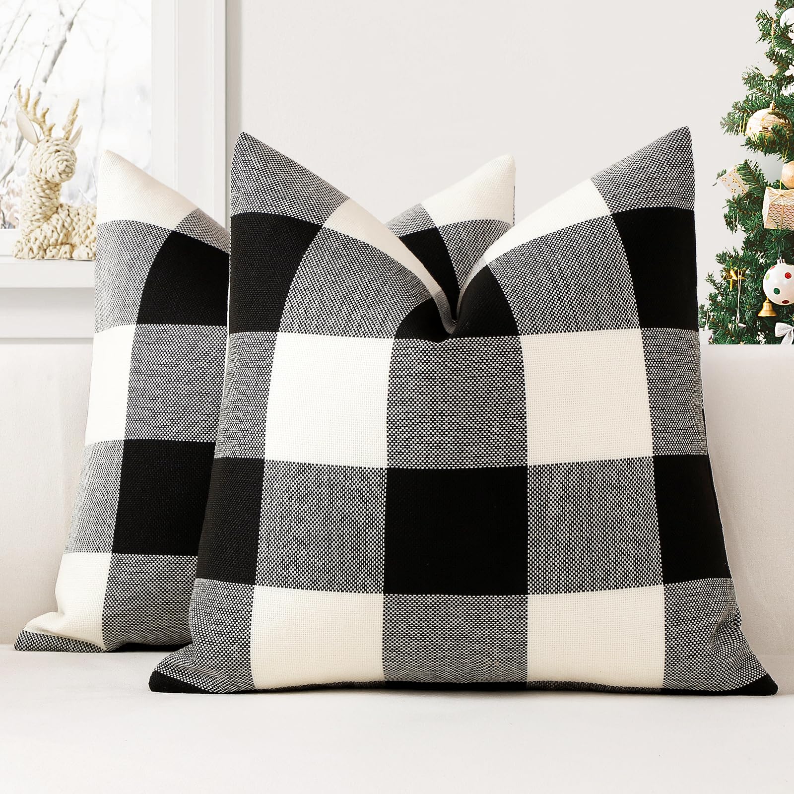JOTOM Set of 2 Classic Plaids Cushion Covers 40x40 cm Farmhouse Buffalo Check Soft solid Decorative Throw Pillow Covers Home Decor Outdoor Cushion Case for Sofa Bedroom (Black)