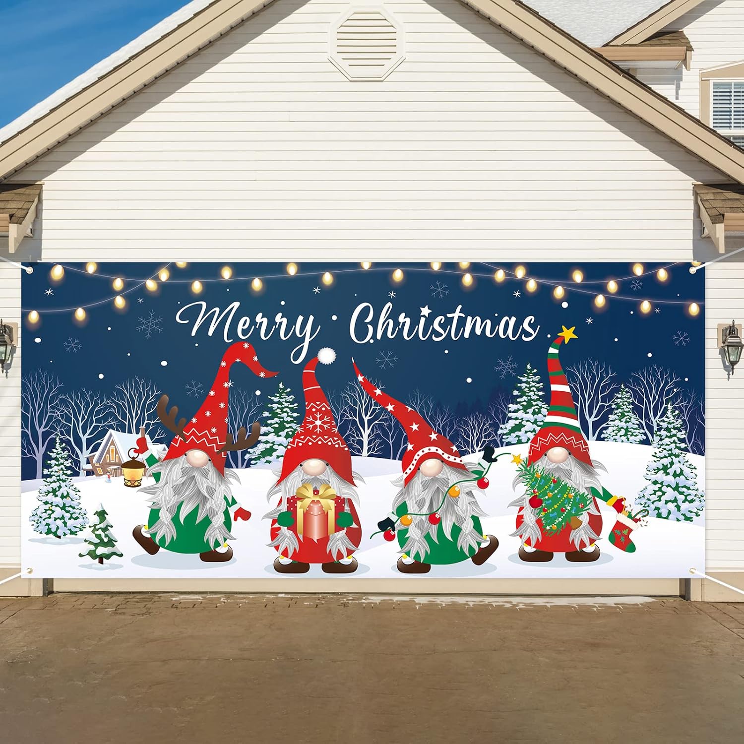 Garage Door Decorations - Moukeren Christmas Banner Garage Door Decorations Christmas Backdrop Decoration Winter Large Door Cover Decoration Indoor Outdoor for Christmas Holiday Party Supplies, 6 x 13 ft (Gnome)