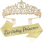 Princess Crowns Tiara for Girls, Birthday Sash for Party Decorations Supplies, Gifts for Girls Happy Birthday Party Favors Accessories