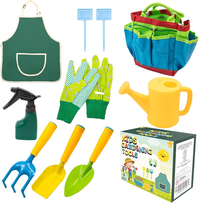 Pelle & Sol 10pcs Kids Garden Tool Set Shovel Rake Sprayer Gloves Apron Tote Bag