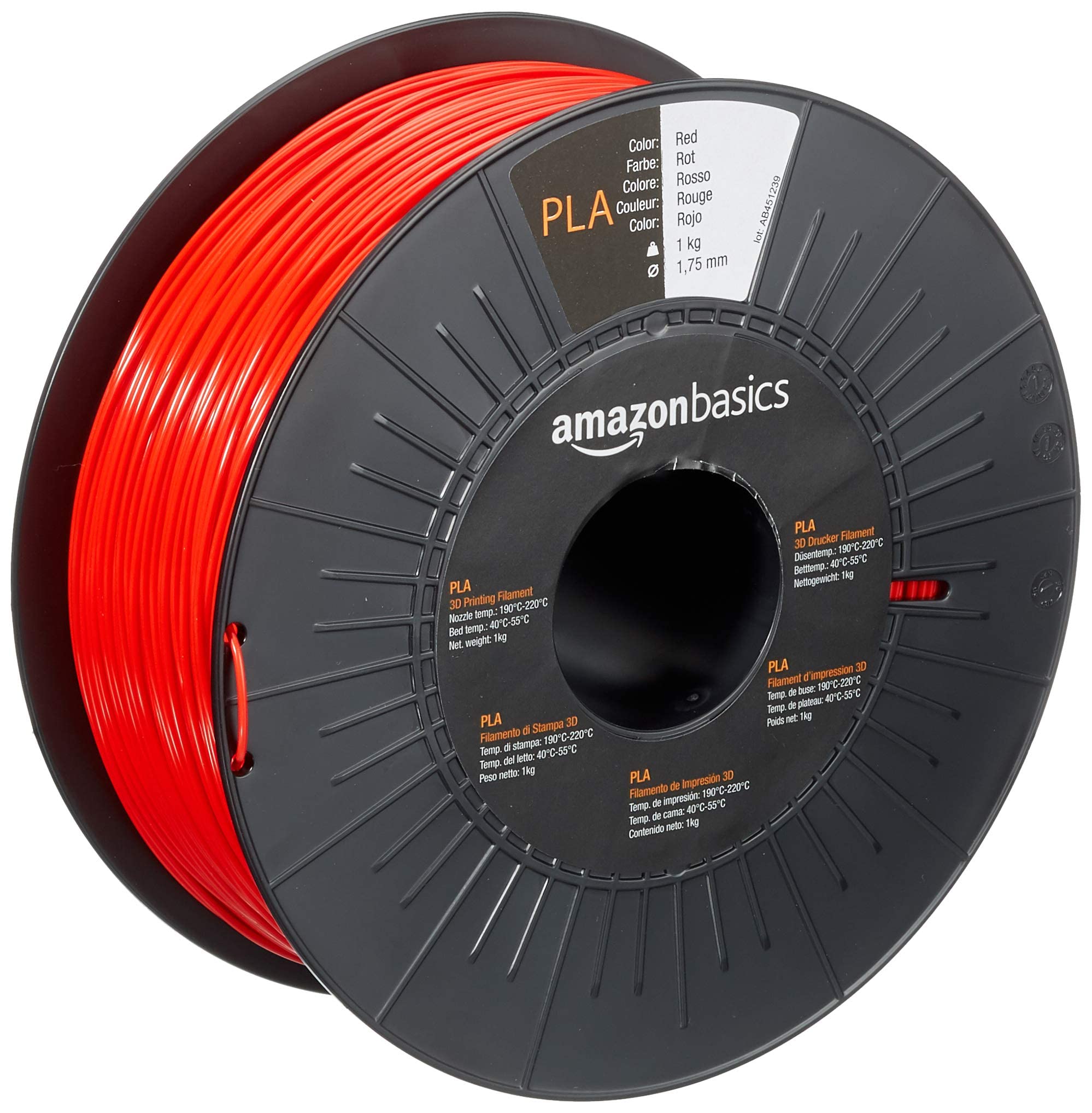 Amazon Basics PLA 3D Printer Filament, 1.75mm, Red, 1 kg Spool