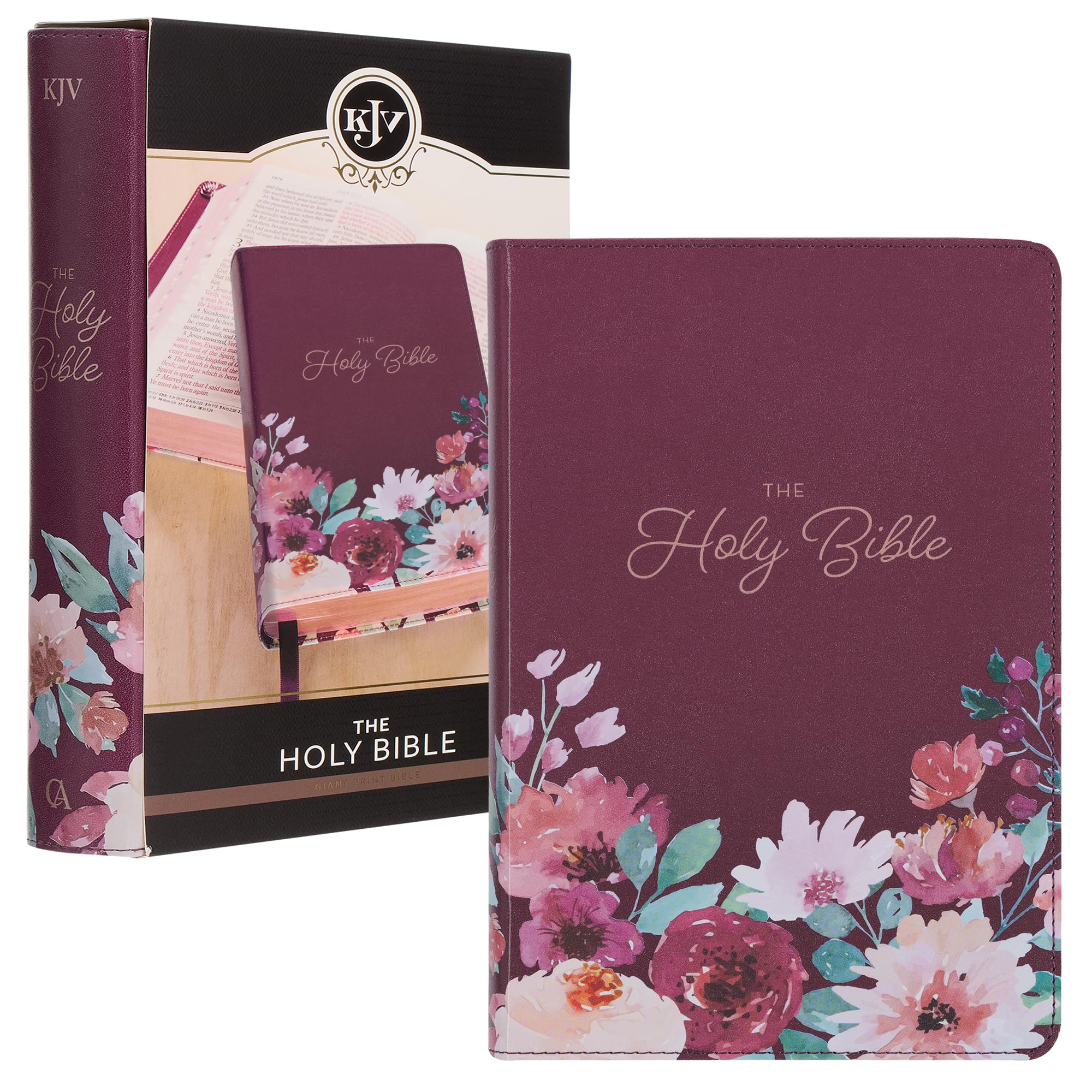 KJV Holy Bible, Giant Print Standard Size Faux Leather Red Letter Edition - Thumb Index & Ribbon Marker, King James Version, Printed Purple Floral (KJV Standard GP Editions) KJV Holy Bible, Giant Print Standard Size Faux Leather Red Letter Edition - Thumb Index & Ribbon Marker, King James Version, Printed Purple Floral (KJV Standard GP Editions) Imitation Leather