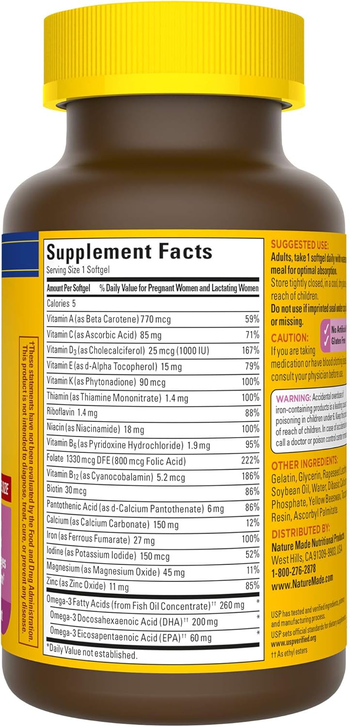 Nature Made Prenatal Multivitamin + DHA Softgel with Folic Acid, Iodine and Zinc, 90 Count (Packaging May Vary): Health & Personal Care