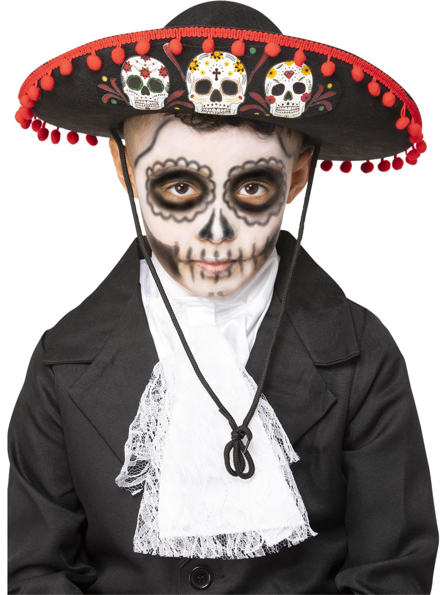 Smiffys Kids Day of the Dead Sombrero, Halloween Child Fancy Dress, Day of The Dead Dress Up Hats