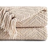 BATTILO HOME Beige Throw Blanket for Couch, Knitted Beige Throw for Bed, Neutral Throw Blankets Tan Throw Blanket for Room Decor Housewarming Gifts, 50" x 60"