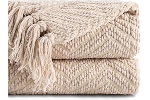 BATTILO HOME Beige Throw Blanket for Couch, Knitted Beige Throw for Bed, Neutral Throw Blankets Tan Throw Blanket for Room Decor Housewarming Gifts, 50" x 60"