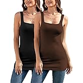 Pafnny 2/3 Packs Extra Long Tank Tops for Women Square Neck Ribbed Cotton Camisole Sleeveless Basic Layering Undershirts