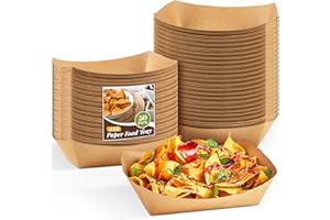 Kucoele 50 Pack 3lb Kraft Paper Food Trays, Disposable Large Paper Nacho Trays Hot Dog Trays Taco Holders Food Serving Boats for Nachos, Tacos, Fries, BBQ, Snacks, Popcorn