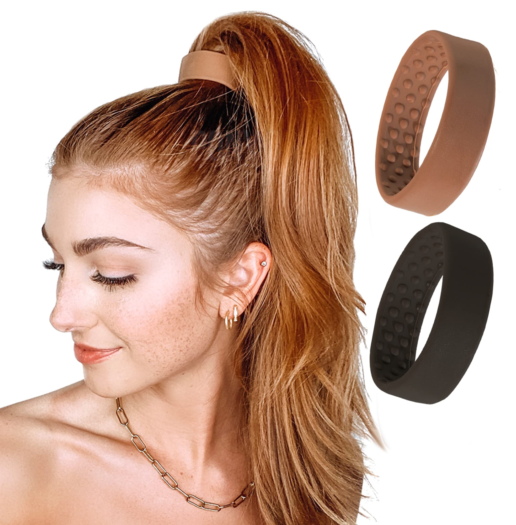 2 Medium PONY-Os for Fine to Normal Hair or Slightly Thick Hair Volumizing, Comfortable & Non-Damaging (Black & Copper)